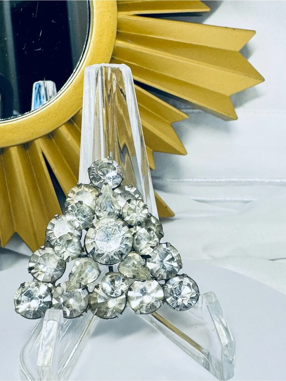 Crystal Cluster Triangle Brooch - Clear Rhinestone Accent